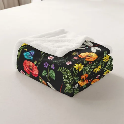 Miniatura 7 de Manta de vellón con diseño de libélula, diseño rústico de amapola en acuarela para adultos y adolescentes, decoración de habitación de animales
