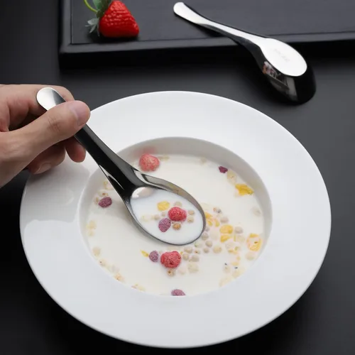 Miniatura 7 de Cucharas de sopa de acero inoxidable, juego de 12 cucharas de sopa china, cuchara de caldo plateada, pulido con espejo