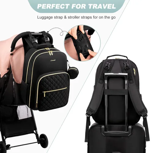 Miniatura 5 de LOVEVOOK - Mochila para pañales, bolso acolchado para bebé con cambiador y portachupete, bolsas de pañales impermeables para viajes para niños