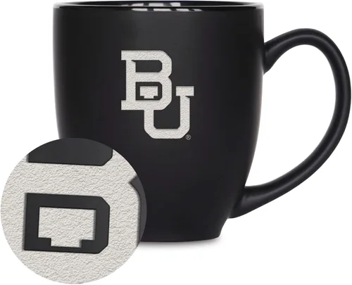 Miniatura 205 de Rico Industries - Taza de cerámica mate negra con grabado láser estándar de 15oz para NCAA (escuelas T & U) - Para bebidas calientes o frías
