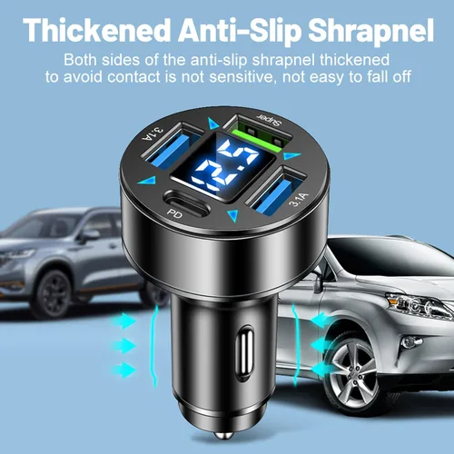 Miniatura 7 de Cargador de Coche Rápido, Cargador USB de 4 Puertos con Encendedor de Cigarrillos y Voltímetro LED, Adaptador de Cargador de Coche PD3.1/Super Port