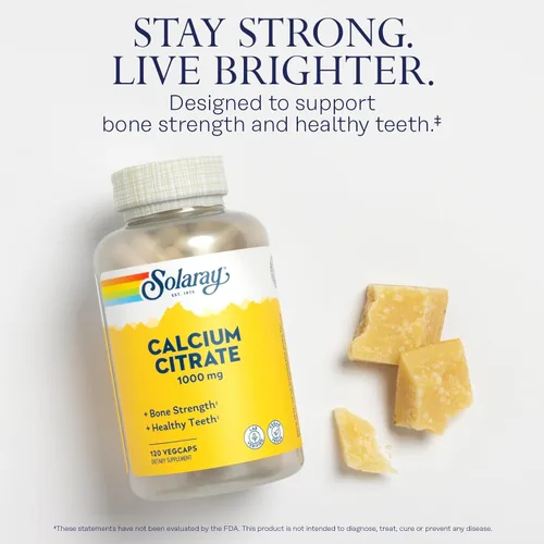 Miniatura 3 de Solaray Citrato de calcio de 1000 mg - Suplemento de calcio quelatado - Apoya la fuerza ósea y dientes saludables - Fácil de digerir - Garantía