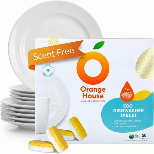 Orange House Pestañas para lavavajillas a base de plantas, 56 unidades, 100% aceite de naranja de grado alimenticio, limpieza profunda, ecológicas,