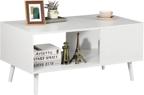 Miniatura 8 de SUPER DEAL Mesa auxiliar de 2 niveles para sala de estar, mesa central rectangular de 40 pulgadas con estante de almacenamiento abierto, mesa