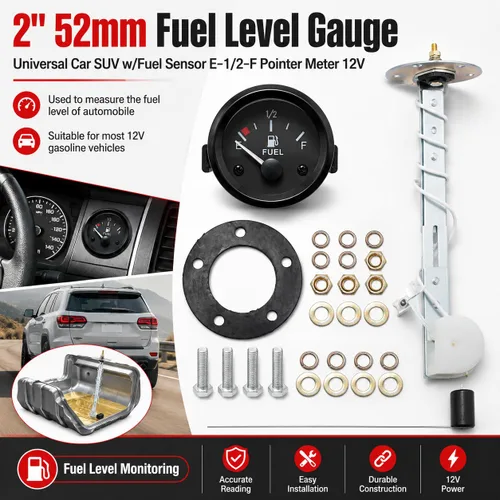 Miniatura 5 de Hoypeyfiy - Medidor de nivel de combustible universal de 2 pulgadas 52 mm para coche y SUV con sensor de combustible E-1/2-F puntero 12 V