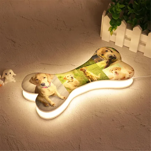 Miniatura 2 de Lámpara de fotos personalizada con 5 imágenes, luz LED para dormitorio, noche 3D, Navidad, cumpleaños, hueso, 8 pulgadas