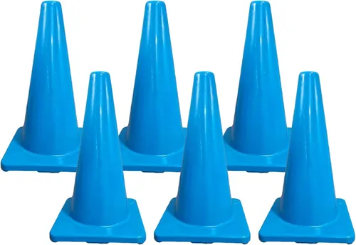 Miniatura 4 de Juego de 6 conos de seguridad de tráfico de PVC de 18 pulgadas con base negra (6 conos, azul) - Sin collar reflectante