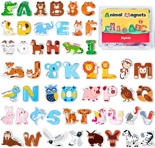 Miniatura 9 de JoyCat Imanes de madera gruesos del alfabeto para nevera, tamaño grande, lindo animal, colorido ABC, letras magnéticas, 26 letras mayúsculas, juego