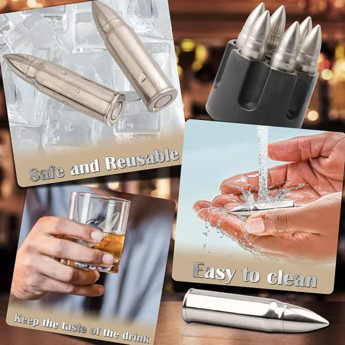 Miniatura 3 de Juego de piedras de whisky plateadas, regalos para hombres, papá, marido, cubo de hielo reutilizable para beber, juego de cóctel de whisky escocés