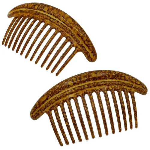 Camila Paris CP3329 Peines laterales franceses para el cabello, peines entrelazados de color ámbar, peines de pelo con giro francés, pinzas de