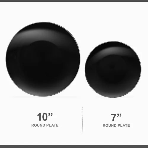 Miniatura 5 de Plasticpro - Juego de platos combinados de 32 piezas que incluye platos de 16 a 7 pulgadas y platos negros de 16 a 10 pulgadas con borde plateado