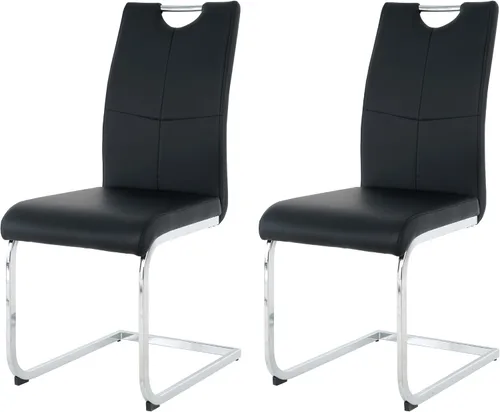 Juego de 2 sillas de comedor, modernas sillas de cocina con respaldo alto con patas de metal y asiento acolchado de piel sintética, sillas de Negro