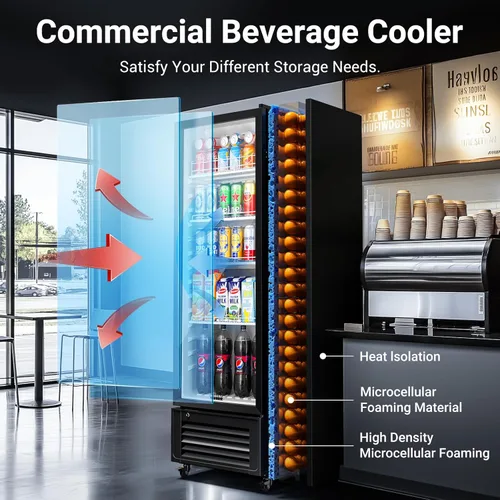 Miniatura 6 de BODEGA COOLER Refrigerador comercial de bebidas, refrigerador con pantalla de 290 L con luz LED suave, 264 latas y 120 botellas, refrigerador