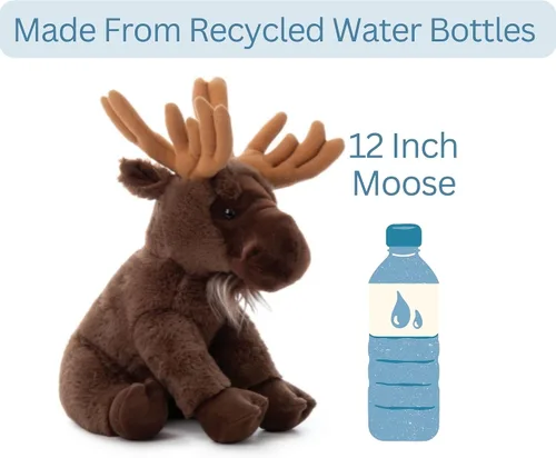 Miniatura 6 de The Petting Zoo Peluche de alce, regalos para niños, animales salvajes del zoológico Onez, juguete de peluche de alce sentado de 12 pulgadas