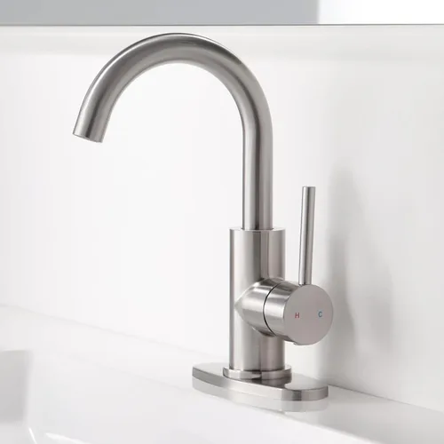 Miniatura 7 de Grifo de lavabo de baño de una sola manija, grifo de fregadero de barra giratoria de 360° con placa de cubierta, juego central de 4 pulgadas, grifo