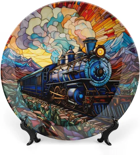 Miniatura 9 de Platos decorativos, pájaro azul y flores, pintura de vitrales, plato de cena de cerámica para el hogar con soporte de exhibición, decoración