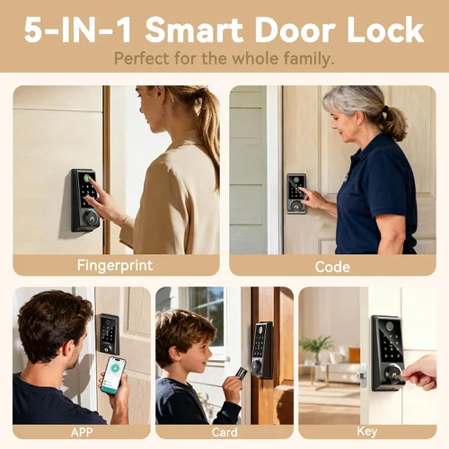 Miniatura 2 de IRONZON Cerradura de puerta inteligente, cerrojo 5 en 1 con teclado para puerta delantera, cerradura de puerta de entrada sin llave con control