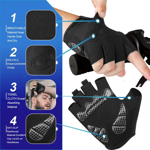 Miniatura 3 de FINGEREDGLOVE Guantes de ciclismo para hombres y mujeres guantes de gel de 0197in protección de palma de 3 paneles guantes de bicicleta