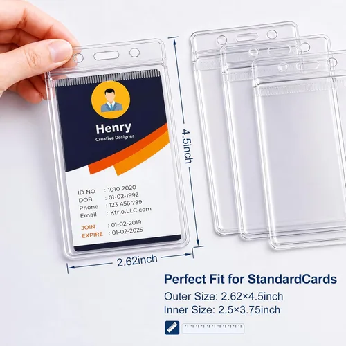 Miniatura 2 de Paquete de 200 soportes para tarjetas de identificación, soporte vertical para tarjetas de identificación de 2.25 x 3.5 pulgadas, transparente