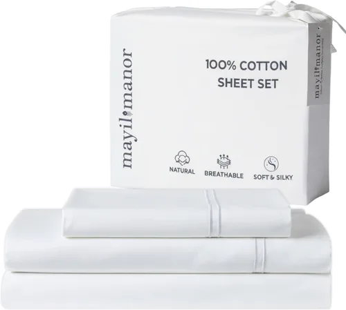 Miniatura 15 de Sábanas de Cama de Algodón 100% Natural Juego de Sábanas Cal King de Tejido Satén de Una Sola Capa 500 TC Ropa de Cama Sólida Transpirable e