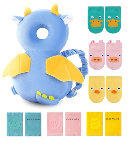 Miniatura 9 de JunNeng Mochila con protector de cabeza para bebé con almohadillas para las rodillas y calcetines antideslizantes para caminar, mariposa