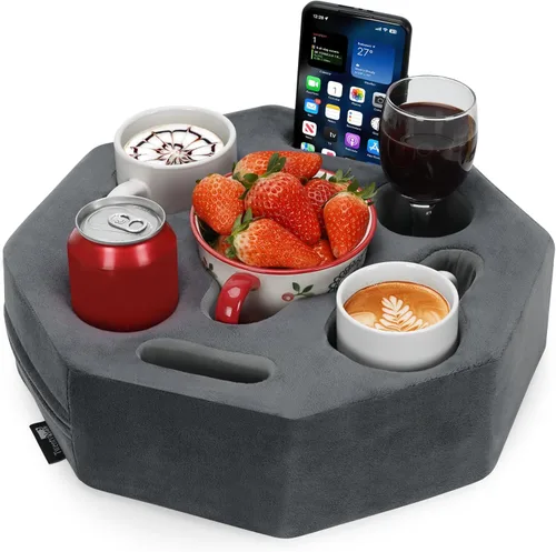 Almohada Portavasos de Sofá, Portabebidas de Sofá, Organizador de Sofá en Forma de Octágono para Taza de Café, Teléfono, Control Remoto, Portavasos