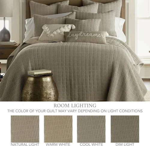 Miniatura 4 de Levtex Home Mills Waffle - Juego de colcha acolchada tamaño matrimonial, algodón de punto gofre, color gris pardo, colcha de 100 x 104 pulgadas