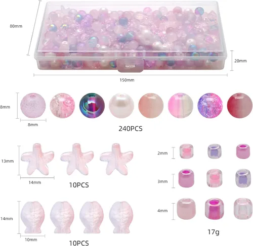 Miniatura 2 de Rired 27 Kit de 760 piezas de cuentas mixtas para manualidades, kit de fabricación de pulseras de cuentas de vidrio rosa, cuentas de cristal