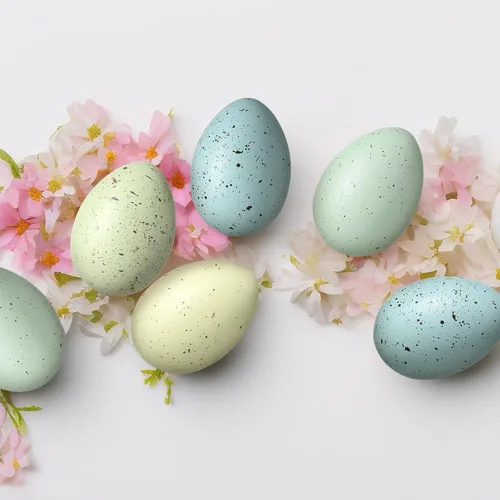 Miniatura 5 de SiliFine 32 huevos moteados de Pascua de 2.4 pulgadas, cuenco de plástico para huevos moteados, relleno de jarrón para exhibiciones de primavera