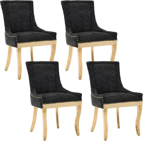 Miniatura 18 de Aoowow Juego de 2 sillas laterales tapizadas vintage de tela, sillas de madera maciza para cocina, comedor con cabezas de clavo, patas de madera