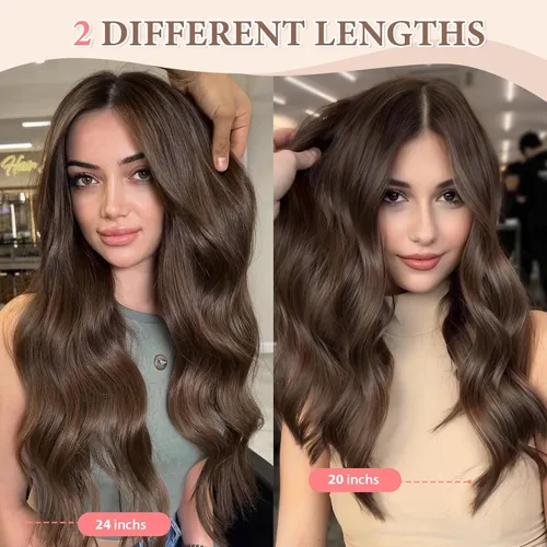 Miniatura 6 de Fliace Extensiones de cabello con pinza para mujer, castaño claro, ondas largas, extensiones de cabello sintético, suaves y naturales, gruesas, 6