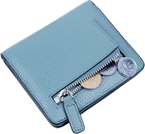 Miniatura 6 de BIG SALE-AINIMOER billetera de bolsillo pequeña con cremallera, plegable, compacta de cuero con bloqueo por identificación por radiofrecuencia