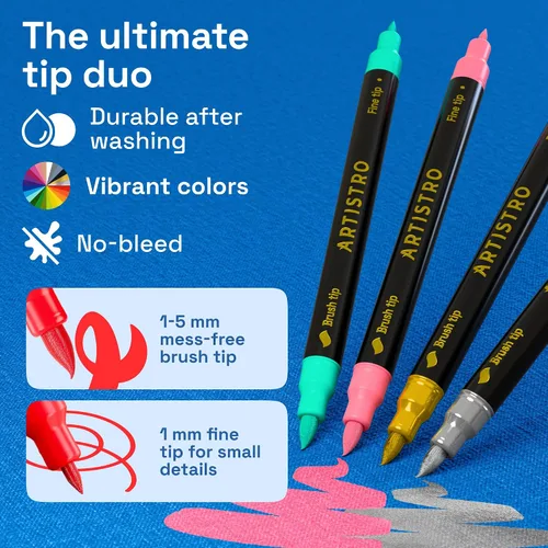 Miniatura 5 de ARTISTRO 48 marcadores de tela de doble punta – Kit de decoración de tela – Permanente para ropa – Bolígrafos de pintura acrílica para tenis