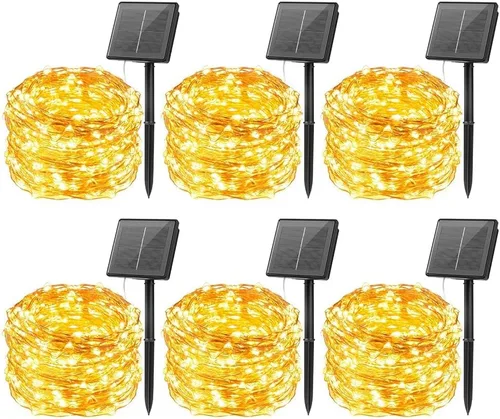 Miniatura 18 de Minetom Guirnalda de luces solares, 2 paquetes en total de 200 luces LED solares de 66 pies, luces solares impermeables para exteriores, patio