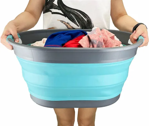 Miniatura 8 de SAMMSAMMART - Juego de 2 cestas plegables ovaladas de plástico para la ropa sucia de 28 litros (7.4 galones), contenedor de almacenamiento plegable