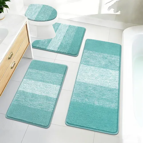 Miniatura 22 de Bsmathom Juego de 4 alfombras de baño, alfombras de baño de microfibra suave y absorbente con alfombra de contorno en forma de U para inodoro y Azul