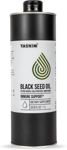 Tasnim Aceite de semilla negra (35.27 fl oz) | Prensado en frío para apoyo inmunológico (21% timoquinona) | Piel y cabello