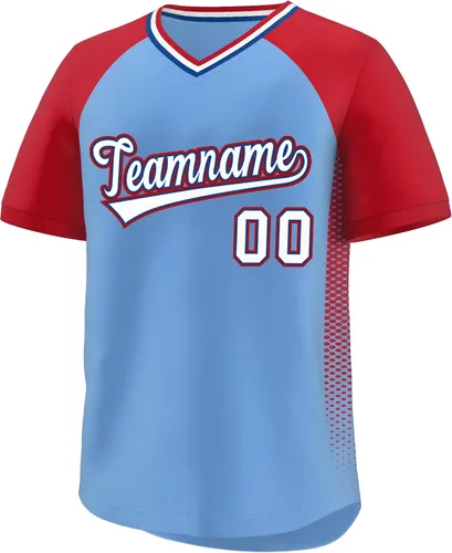 Miniatura 12 de Camiseta de béisbol personalizada con cuello en V para hombres, mujeres y jóvenes, camisetas de béisbol personalizadas con costuras o estampadas