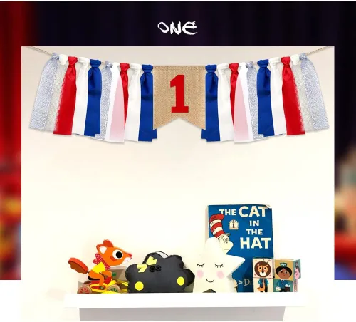Miniatura 2 de Decoración de cumpleaños de bebé para primer cumpleaños, para silla de bebé, Día de la Independencia, decoraciones patrióticas, pancarta de Azul