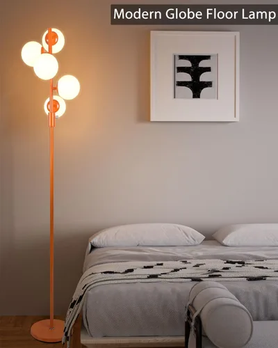 Miniatura 8 de Lightdot Lámpara de pie rosa de 63 pulgadas, moderna lámpara de pie de globo de mediados de siglo con bombillas LED de 3000 K incluidas