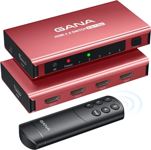Miniatura 8 de Conmutador HDMI 5 en 1 salida 4K@60Hz, GANA conmutador divisor HDMI con control remoto, caja hub conmutador HDMI 2.0 de aluminio para 3D, HDCP2.2