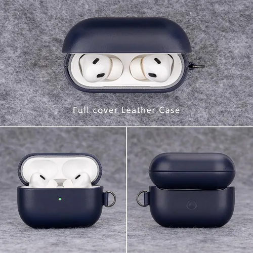 Miniatura 4 de Maogoam Funda de cuero genuino para AirPods Pro 2, botón de sincronización, diseño de clip en D con cordón de mano, funda de cuero encerado