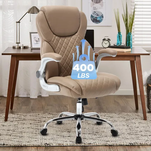 Miniatura 10 de Silla de oficina ejecutiva grande y alta, sillas de escritorio ergonómicas con respaldo alto de piel sintética con ruedas, silla de gestión mecedora