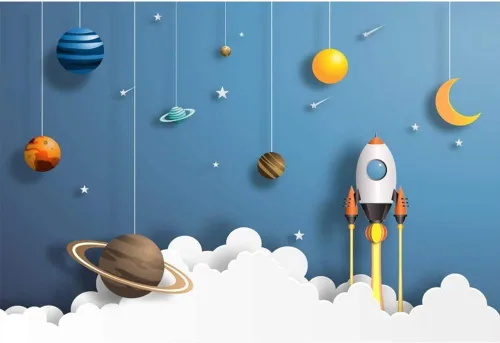 Miniatura 5 de Telón de fondo de astronauta con cohete del espacio exterior de 5 x 3 pies para bebé, niño, universo, galaxia, universo, galaxia, fondo de fiesta