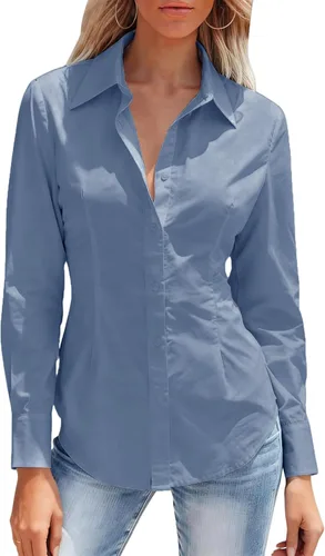Miniatura 14 de Camisas con botones para mujer ajustadas, camisa de vestir de manga larga, blusa con cuello, camisa de trabajo, para negocios, para oficina, atuendo