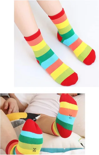 Miniatura 5 de Litomatic Calcetines de algodón sin costuras para niñas, calcetines casuales para niños, calcetines escolares con rayas de arcoíris, paquete de 5