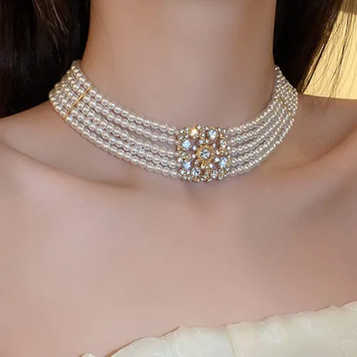 Miniatura 3 de Octwine Gargantilla corta con perlas de diamantes de imitación estilo bohemio de los años 20, Estrás Metal