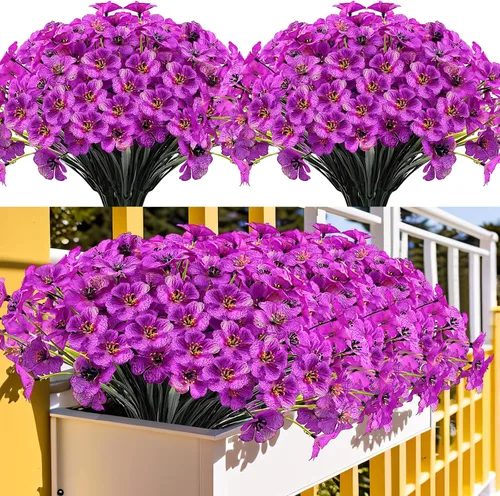 Miniatura 8 de Kinisty 20 paquetes de flores artificiales para exteriores, resistentes a los rayos UV, con flores de seda sintética rosadas y plantas de plástico