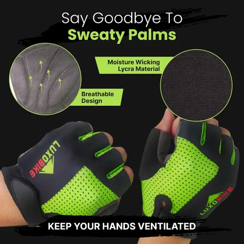 Miniatura 5 de Guantes de ciclismo, guantes de bicicleta de montaña, guantes de bicicleta Antideslizante, absorción de golpes, acolchado, transpirable, medio dedo
