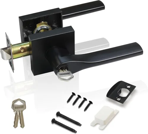 Miniatura 16 de Manija de puerta negra mate resistente, manija de puerta de entrada con llave igual, pomos de puerta con cerradura y llave, manija de puerta Negro
